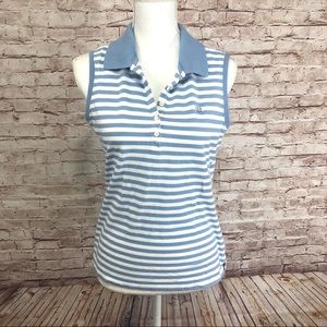 IZOD Sleeveless Striped Polo Shirt Women’s Large Blue White Cotton Casual EUC